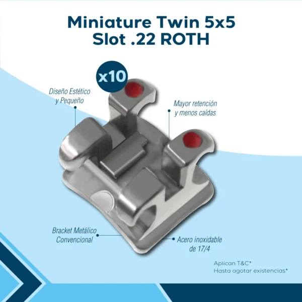 Compra bracket miniature twin 5x5 slot .22 roth para consultorios odontológicos en Colombia