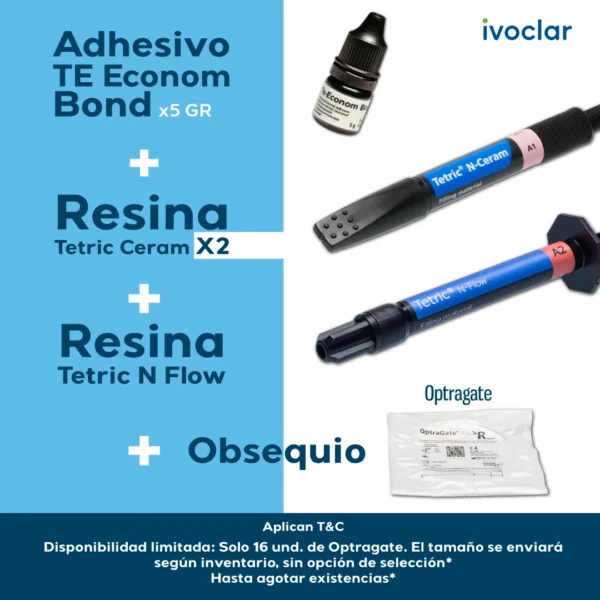KIT ADHESIVO TE ECONOM + RESINA TETRIC + OBSEQUIO OPTRAGATE
